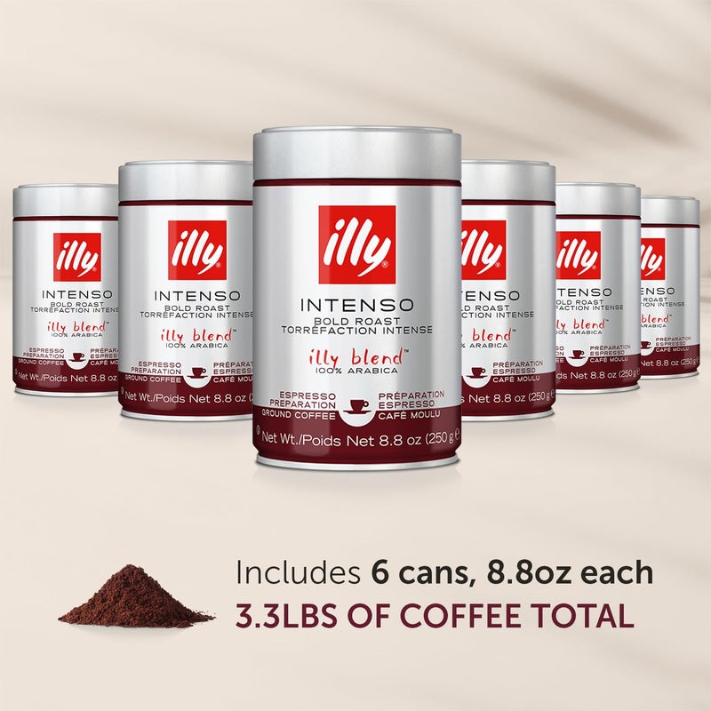 illy Ground Coffee Espresso - 100% Arabica Coffee Ground â€“ Intenso Dark Roast â€“ Warm Notes of Cocoa & Dried Fruit - Rich Aromatic Profile - Precise Roast - No Preservatives â€“ 8.8 Ounce, 6 Pack - Image 2